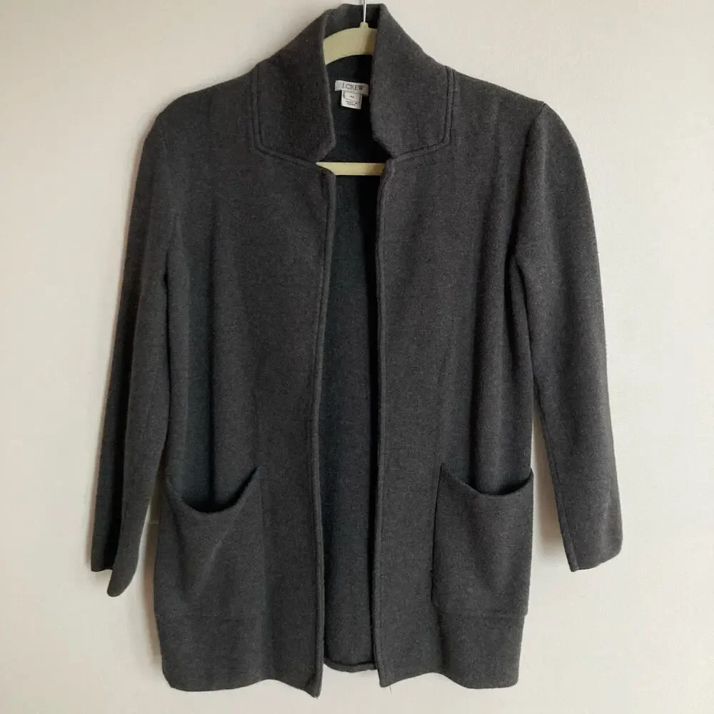 J Crew Factory Womens Charcoal Gray Open Knit Sweater Blazer XS Career Minimal